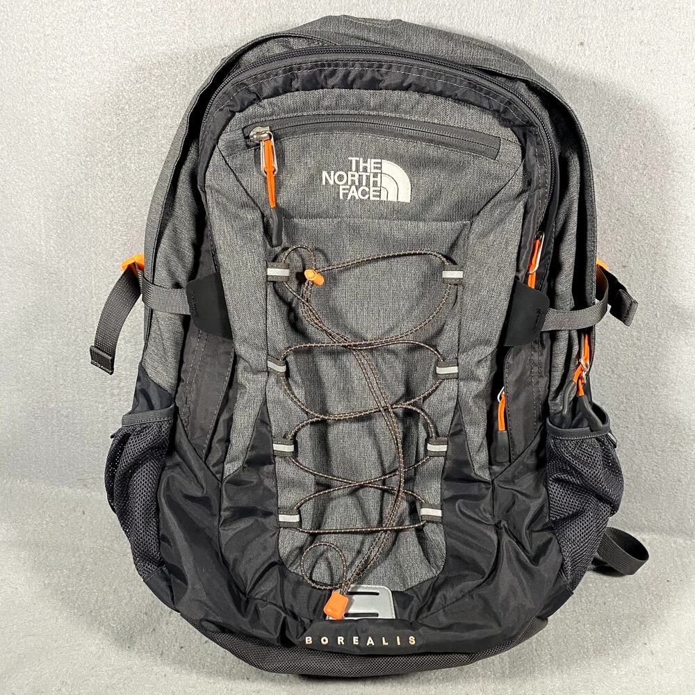 The North Face Borealis Backpack Grey Orange Trim Laptop School Bag
